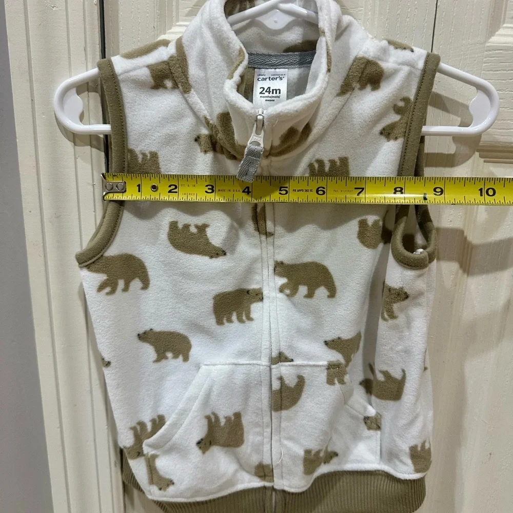 Carter's Bear Fleece Vest unisex 24m, Brand New, White And Cream, Zips, Pockets